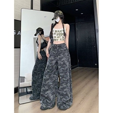 迷彩阔腿裤男女韩版潮流高街帅气百搭2025夏季ins长裤K6291-P45，男装休闲裤，星座412-3