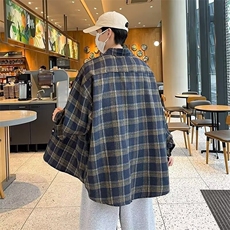 美式复古格子衬衫男女秋季新款长袖衬衣情侣外套ins潮流S51/P42，男装衬衫，星座506