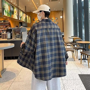 美式复古格子衬衫男女秋季新款长袖衬衣情侣外套ins潮流S51/P42图片
