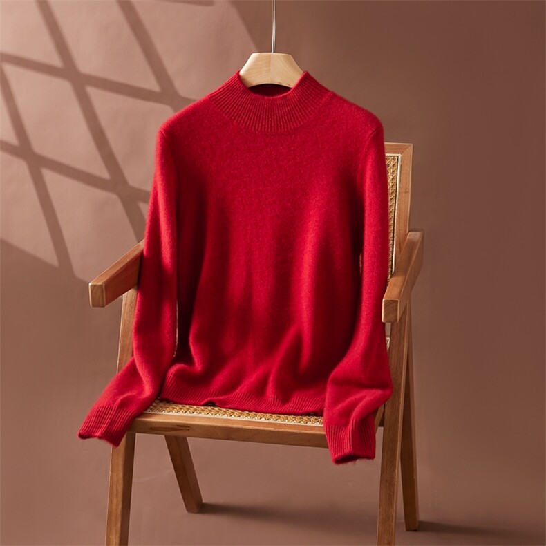 秋冬新款半高领35%羊绒衫女纯色宽松内搭打底针织2024年秋季，女装羊绒衫，朵沐纯羊绒