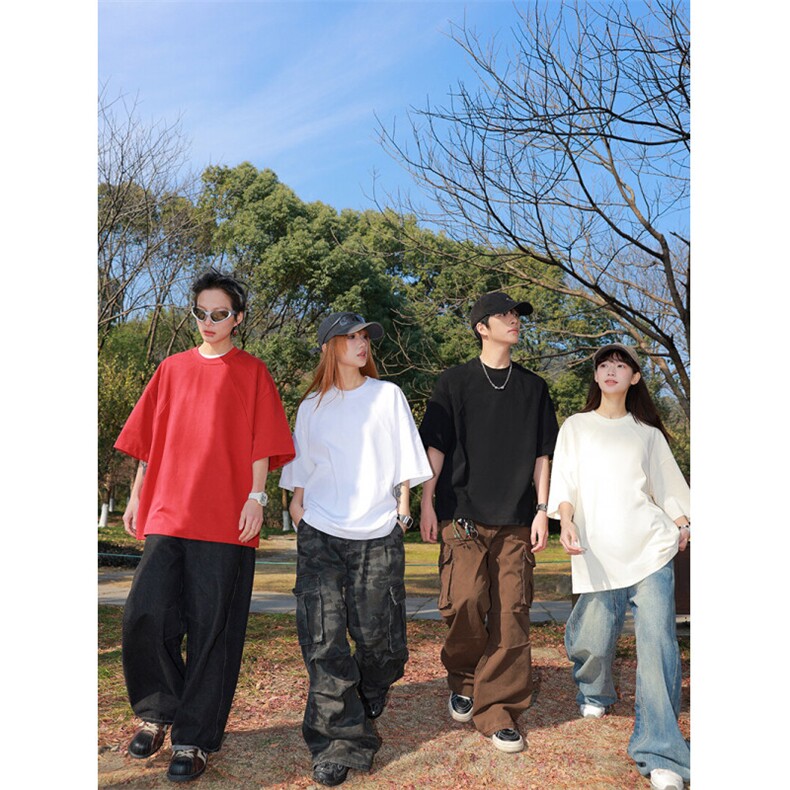 短袖T恤男夏季纯色美式高街拼接体恤圆领半袖上衣25XT77216特批25图片