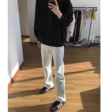 cleanfit白色软牛仔裤男美式高街高个子修身直筒微喇裤L80100-P40，男装牛仔裤，星座1008