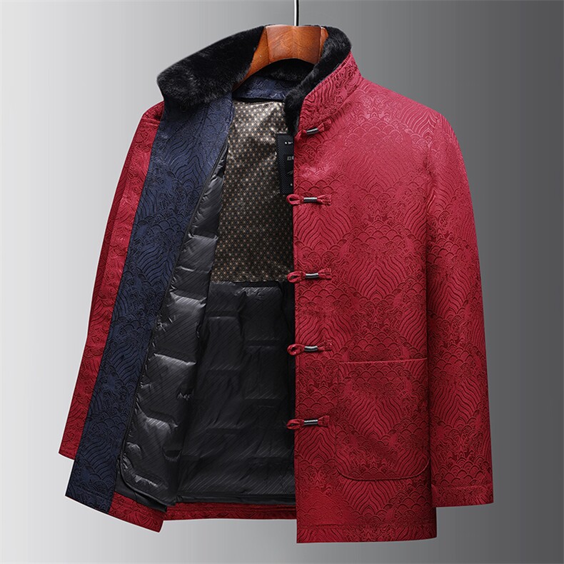 唐装毛领羽绒服套装风90白鸭羽绒服可脱卸内胆外套TF823-P235,男装羽绒服,星座1105-3