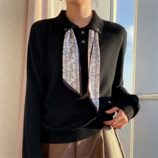 法式飘带丝巾POLO领针织衫女2025新款精纺毛叠穿内搭外穿毛衣上衣，围巾，尚雪电商供货