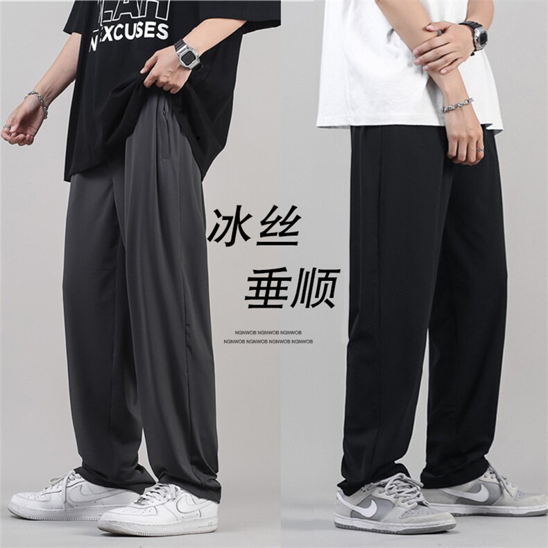 夏季冰丝薄款休闲韩版潮流ins卫裤阔腿西裤运动九分裤  K1273-P38图片