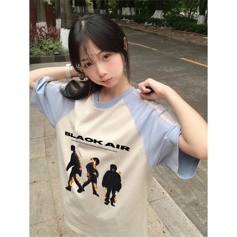抖音得物品质二开240克宽松纯棉美式潮牌插肩三杠织带短袖T恤,男装T恤,电商A486