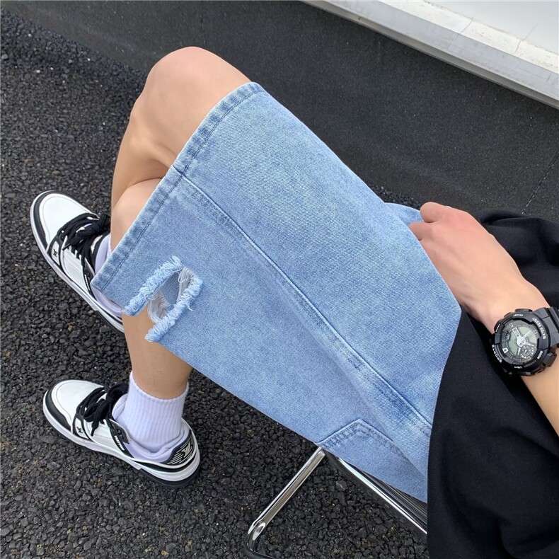 夏季牛仔短裤男士五分裤男款高街破洞直筒中裤5分裤马裤N3106,男装牛仔裤,星座1116A-1（原606A）