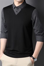 CG961男式2023秋季新款长袖T恤青年翻领假两件打底体恤P53，男装T恤，电商B360
