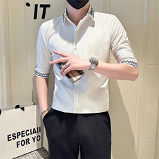 店主风社会小伙男绣花七分袖衬衫男潮流休闲衬衣301A-1/CS567/P55，男装衬衫，星座301A-1