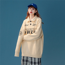 中性风秋/冬潮流时尚印花百搭保暖纽扣翻领情侣毛衣M3002P75控98，男装针织衫/毛衣，A247A