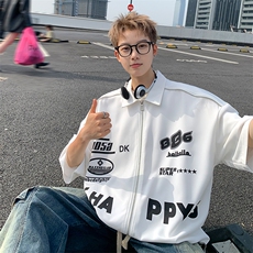 405A港风设计感拉链装饰印花衬衫短袖T恤CS03-P45控68，男装T恤，星座405A