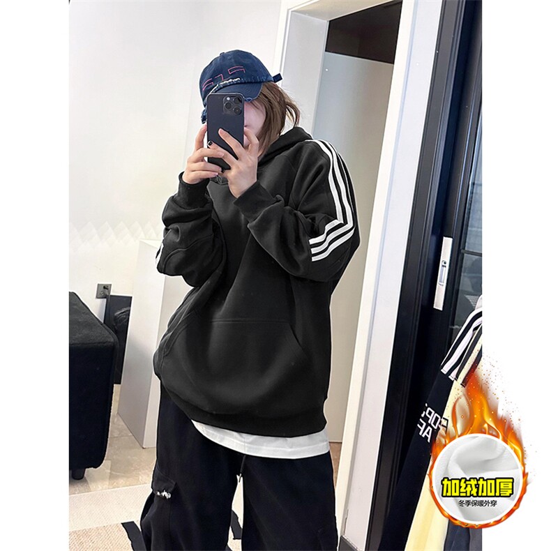 480G重磅加绒硬挺boxy男女秋冬美式高街结构三条杠织带卫衣厚外套，女装短外套，电商A486