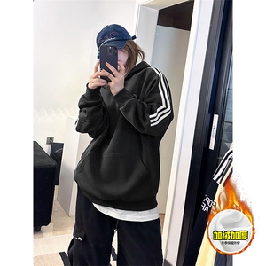 480G重磅加绒硬挺boxy男女秋冬美式高街结构三条杠织带卫衣厚外套,女装短外套,电商A486