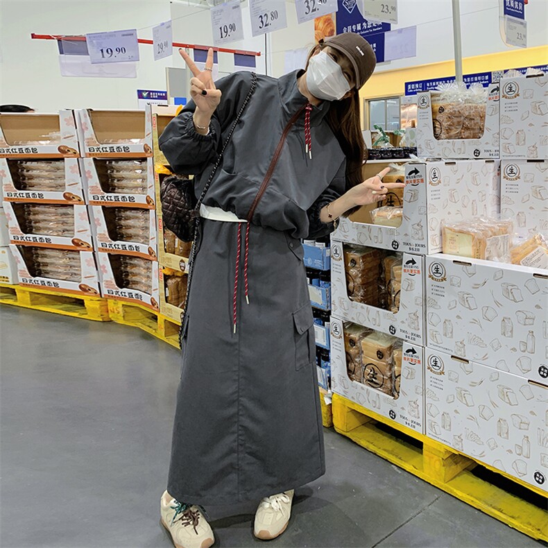 慵懒风休闲运动风套装女2025春秋季新款显瘦夹克工装半身裙两件套,女装套装/套裙,C位