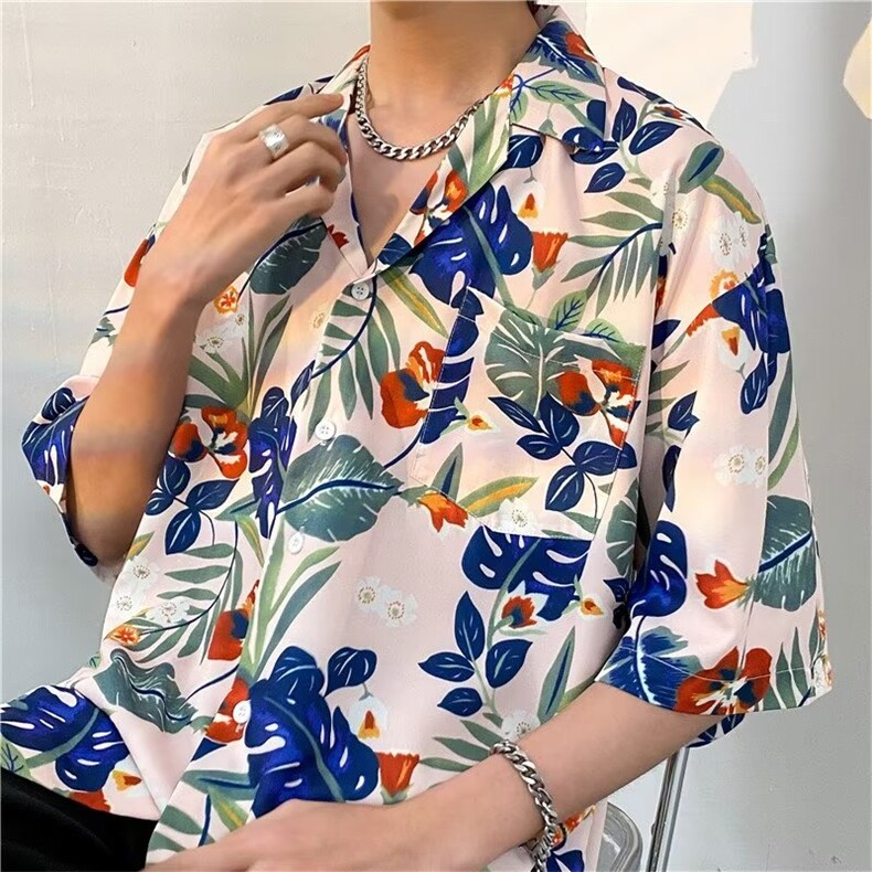 港风花衬衫男女复古痞帅宽松情侣长袖衬衣潮牌外套CS01318-P33,男装衬衫,星座308B-1