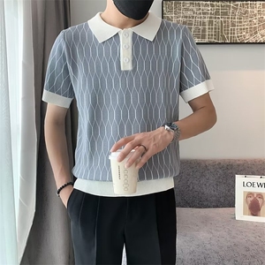 2024夏季马球衫男士半袖T恤 重工艺提花网格青年翻领polo衫 S321图片