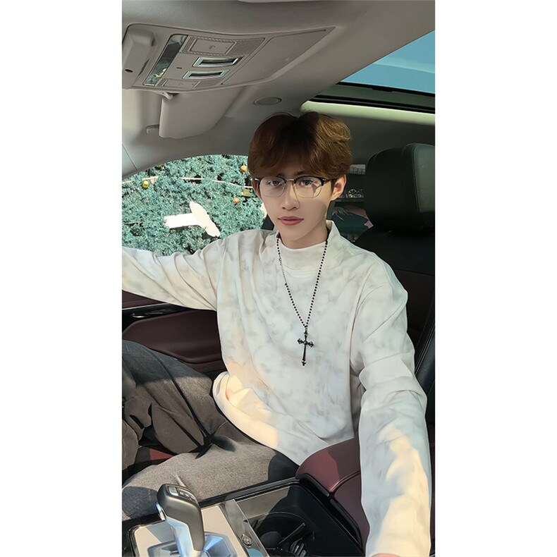 美式复古扎染德绒长袖T恤休闲半高领打底衫内搭TDR023-特价P20，男装T恤，电商A007