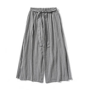夏季新款 大码日系棉麻复古条纹裤直筒阔腿裤中式汉服 K257/P75图片