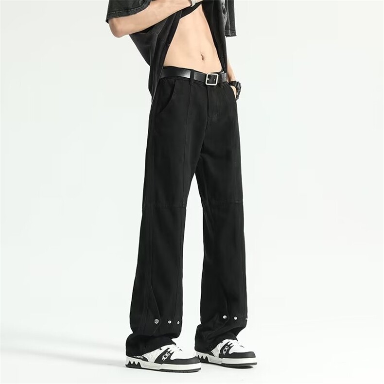 风微喇水洗牛仔裤男美式排扣直筒裤宽松显瘦休闲长裤N7783，男装牛仔裤，星座1116A-1（原606A）