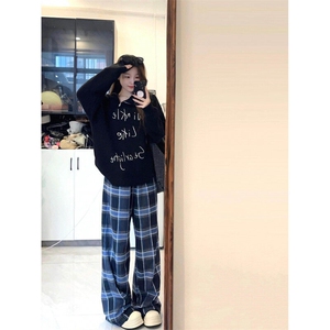 【有货】G11LL-特P40美式复古蓝色格子裤子男女秋冬新款加绒裤图片