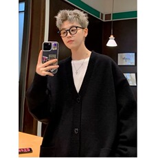 美式潮流V领开衫毛衣男秋冬季日系慵懒风针织衫线衣外套M31/P54，男装针织衫/毛衣，星座506