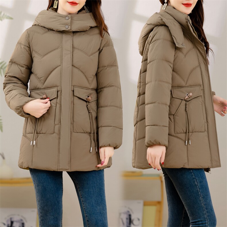 2024年冬季通勤舒适简约大方连帽羽绒棉服,女装棉衣/棉服,多彩