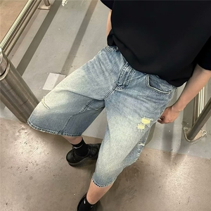 美式复古高街牛仔裤子2025破洞新款直筒阔腿七分裤BA113-P42图片