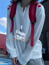 XZ809A/SYR04/特P24/控48肌理感V领绣花人民万岁长袖T恤卫衣，男装T恤，星座809A(原222-1)