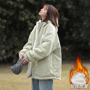 灯芯绒两面穿棉服男女羊羔毛棉衣外套冬季加厚棉袄M0811-P120图片