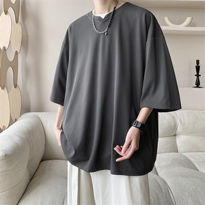 8XL-M冰丝凉感短袖T恤夏季大码V领垂感五分半袖体恤衫DX1206/P35图片