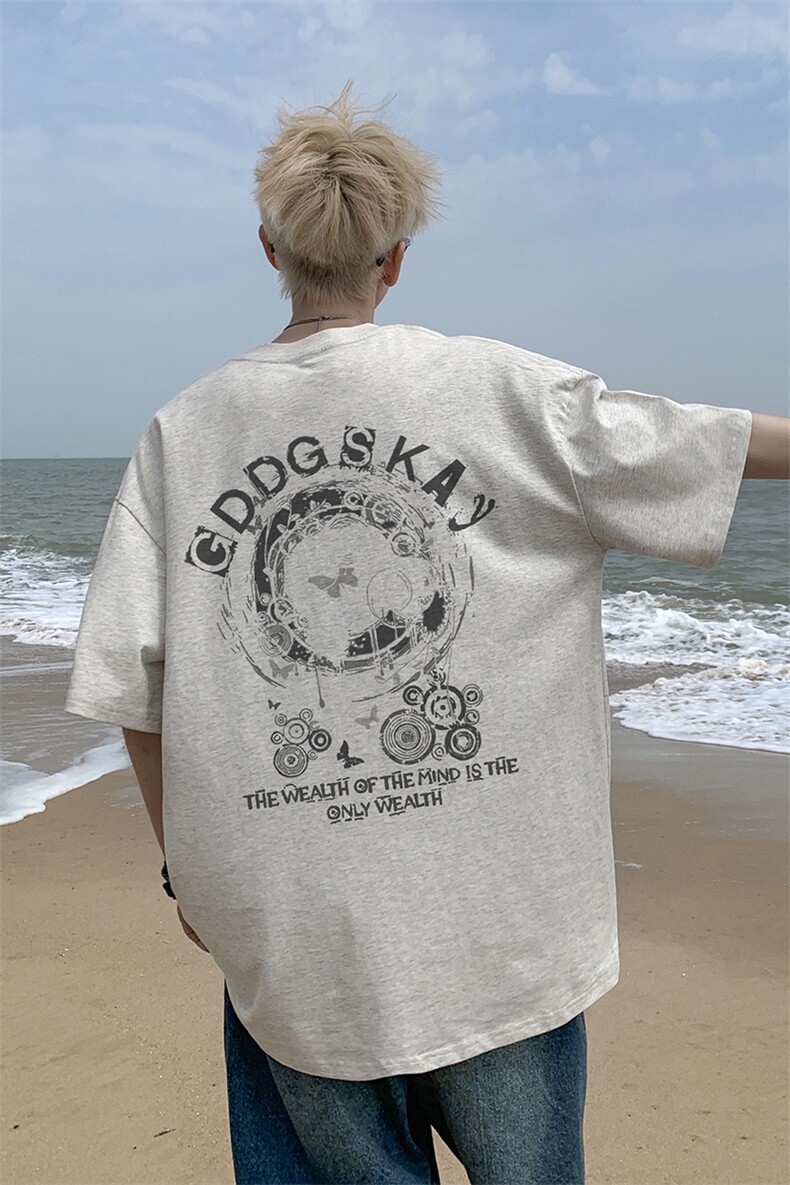 已注册/夏季外景纯棉设计感潮牌短袖T恤男生宽松体恤衫DT9670/P25,男装T恤,电商B316