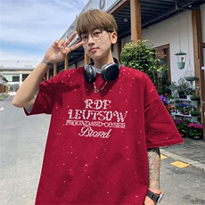 可48小时发货支持抖音得物来样二开美式满天星亮片短袖T恤MTX702，男装T恤，电商A486