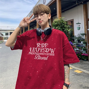 可48小时发货支持抖音得物来样二开 美式满天星亮片短袖T恤MTX702图片