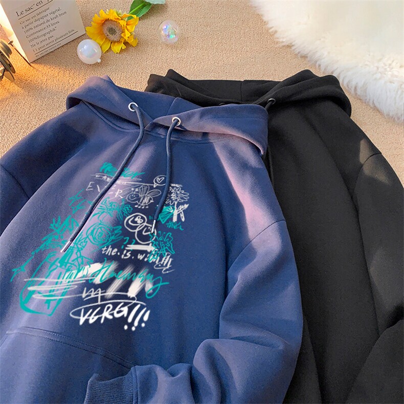 手绘涂鸦印花LOGO男女情侣潮牌连帽卫衣,男装卫衣,星座310A-4