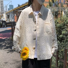 夏季翻领提花镂空工艺长袖薄款衬衣C62p50，男装衬衫，星座1013