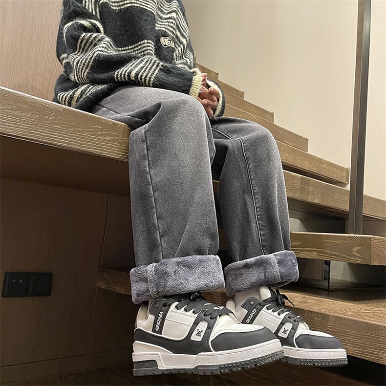 抖音加绒加厚牛仔裤男宽松直筒裤K2362P50,男装牛仔裤,电商D325