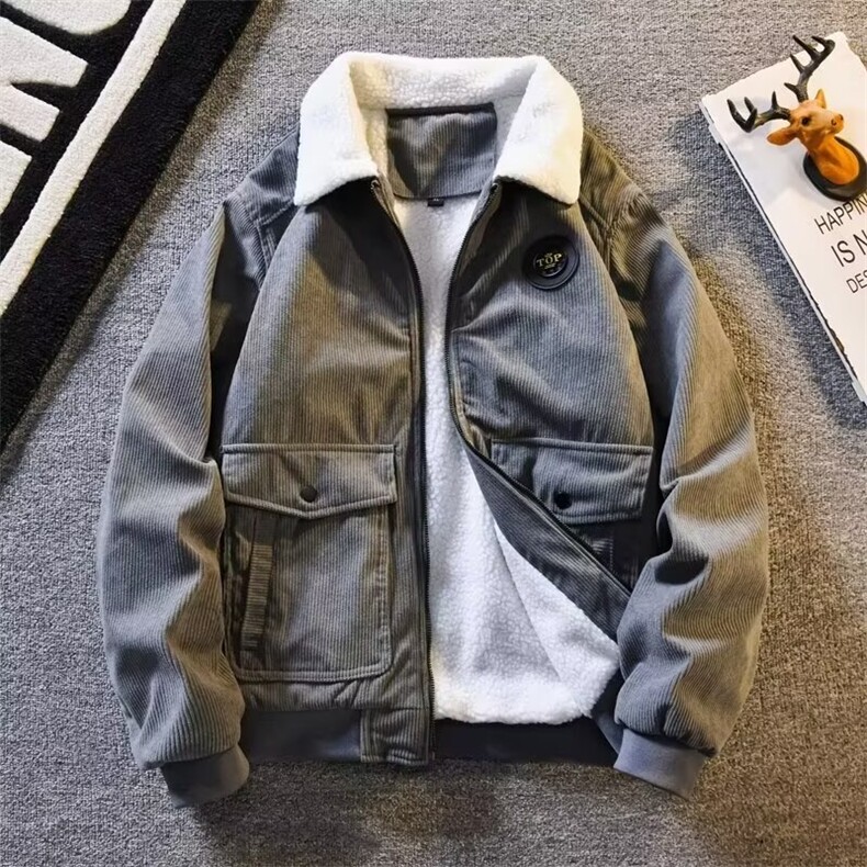 灯芯绒羊羔绒外套男士冬季加厚保暖棉衣美式复古潮牌棉服工装夹克,男装夹克,星座1013