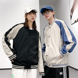 JK6605 P65港风情侣拼色棒球服上衣外套宽松百搭夹克图片