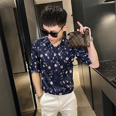 312A-101-P55新款社会小伙中袖衬衫韩版潮流男士五分袖衬衣A，男装T恤，星座312A-5