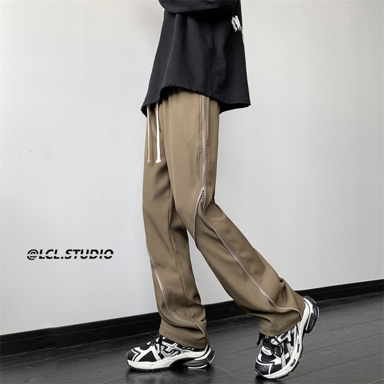 早秋小众百搭坠感休闲裤男高街高级感拉链潮流长裤子G1101/P55,男装休闲裤,电商D202
