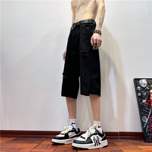 D2053-p45-控68  现货风宽松cleanfit牛仔裤七分裤黑暗图片