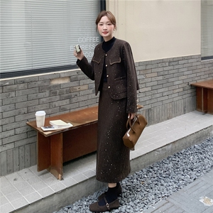 现货-高级感时尚套装2025年秋冬新款加厚夹棉气质两件套套装女图片