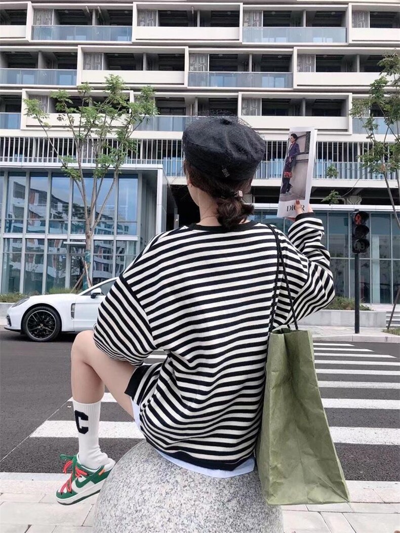 银狐绒条纹假两件卫衣，女装卫衣/绒衫，一杭