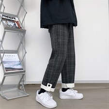 原宿风秋冬ins毛呢格子裤男韩版直筒宽松长裤子休闲裤女K911-p40，男装休闲裤，星座1008-2