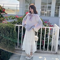 2025春前后两穿蝴蝶结渐变毛衣蕾丝半身裙两件套2C133-P145-K198，女装套装/套裙，2C133