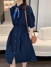 牛仔配丝巾连衣裙，女装连衣裙，肆尔