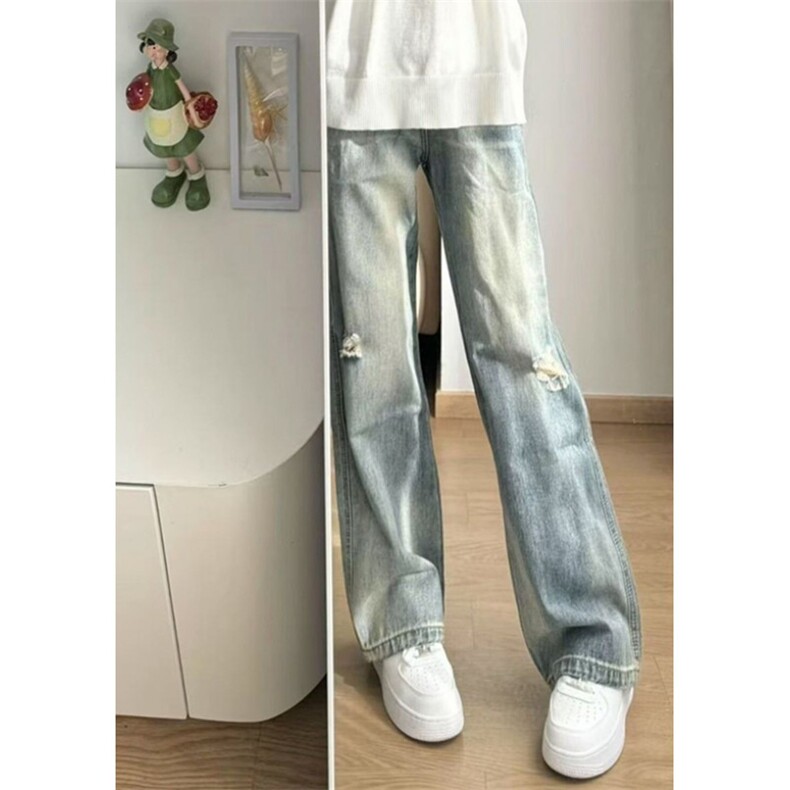 磨破猫须设计做旧牛仔裤男扎染直筒休闲裤宽松拖地裤NWY30，男装牛仔裤，星座1116A（原606A-3）