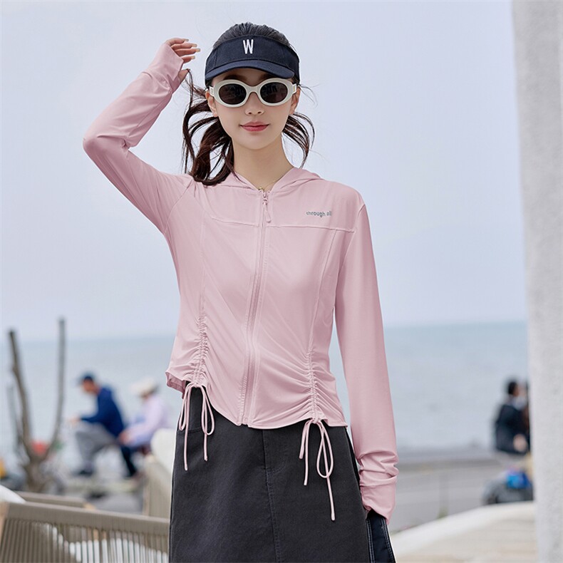 现货秒发2025夏季新款抽绳收腰显瘦冰凉透气防晒衣瑜伽服防晒服,女装防晒衣,星宇服饰
