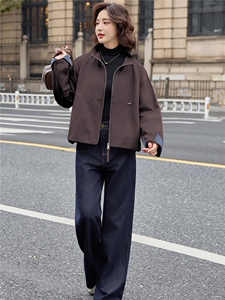 时尚格纹拼接立领短外套女2025秋季新款宽松休闲百搭显瘦夹克上衣图片