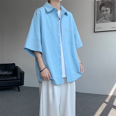 8XL-M泡泡纱盐缩肌理短袖衬衫男夏季冰丝外套防晒衬衣DC28011P40，男装衬衫，电商B312